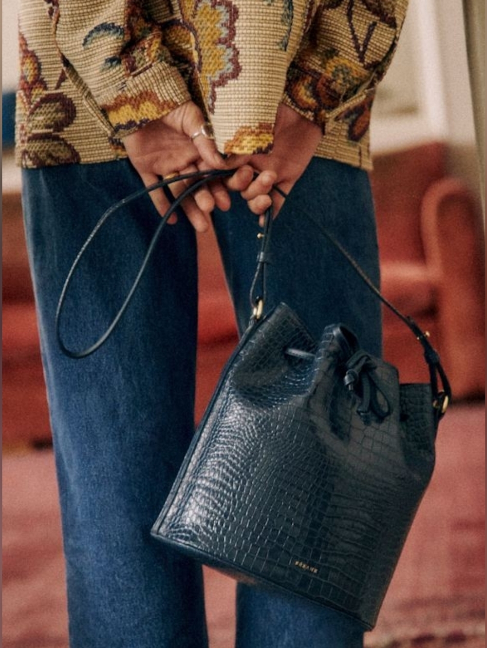 NWT SEZANE FARROW BAG - DENIM CROCO - Picture 2 of 9